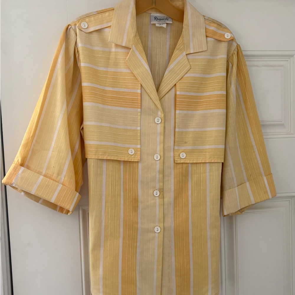 Vintage Yellow Striped Shirt Large